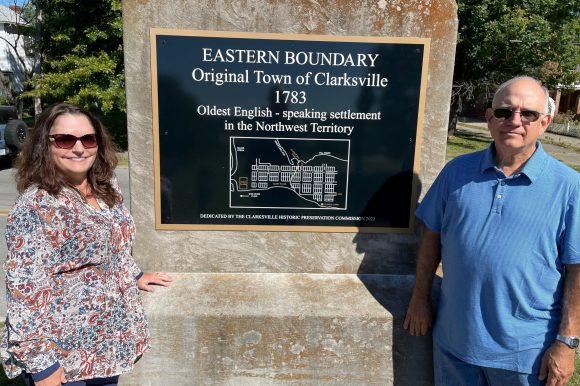 Clarksville HPC Celebrates Designation of Historic Town Border HPC members pose with town marker