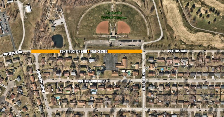 Large Section of Clarksville’s Potters Lane Closing for 4 Weeks