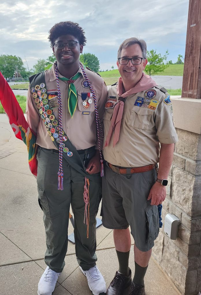 New Eagle Scout Dylan Minter with Troop 10 Scoutmaster Garry Nokes.