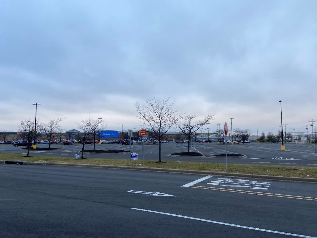 Empty commercial parking lots on Black Friday 2022.