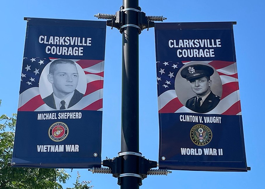 Banners celebrate Clarksville Veterans.